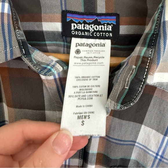 Patagonia Shirt Men's S Gray Plaid 100% Organic Cotton Button Up Long Sleeve - Picture 4 of 9